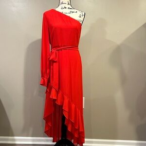 Belle Badgley Mischka Bailey One Shoulder Ruffle High-Low Asymmetrical Dress